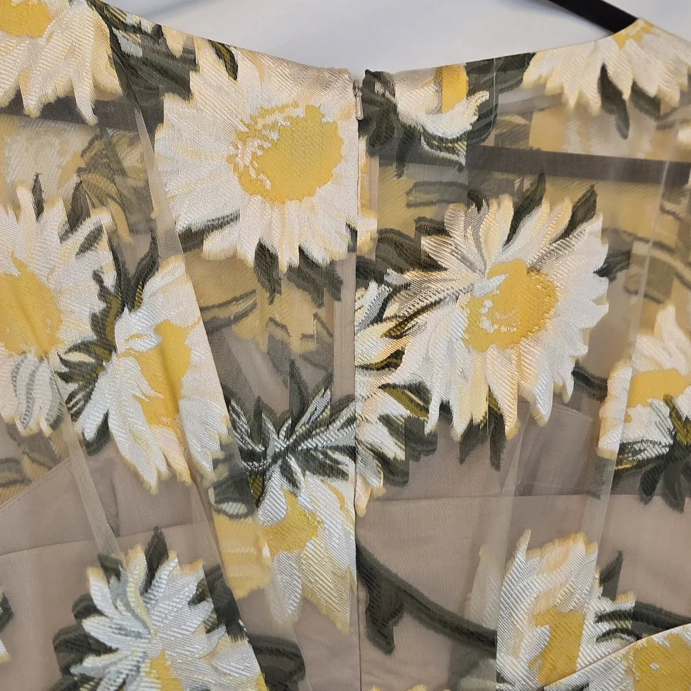 Lela Rose Sunflower Print Beige Midi Dress Boatneck Draped Bodice MSRP $1890 NWT - Picture 6 of 15